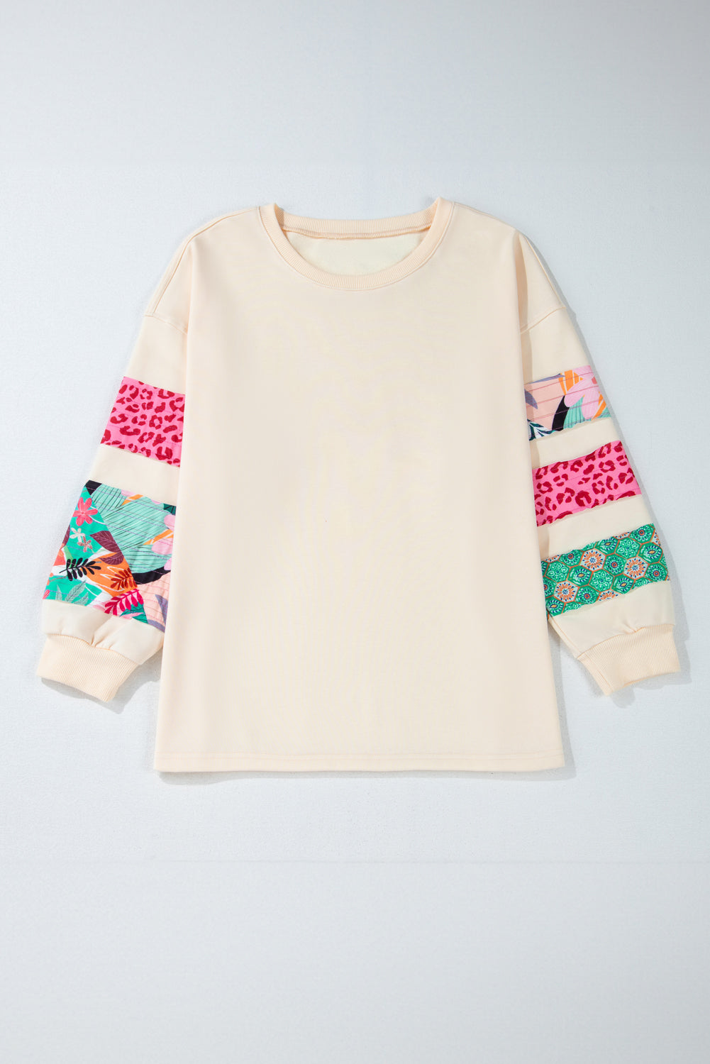 Rose Red Plus Size Printed Patchwork Sleeve Split Sweatshirt