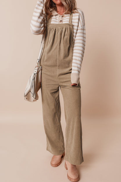 Gray Morn Plain Pocketed Loose Fit Corduroy Overalls