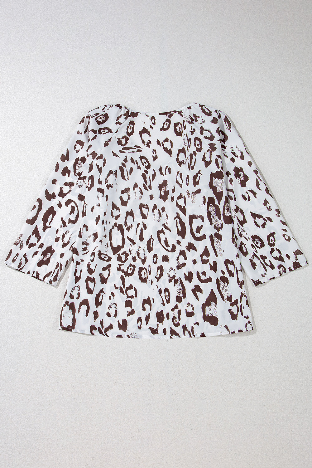 Rose Leopard Print Ruched V Neck 3/4 Sleeve Blouse