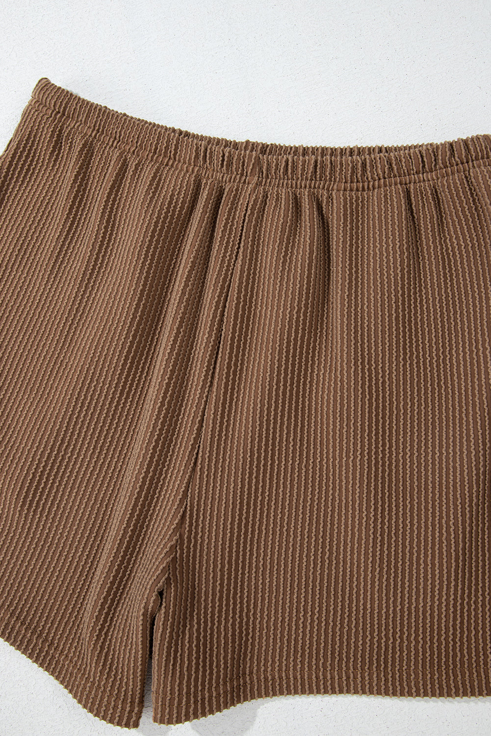 Chestnut Corded Knit Long Sleeve Top and High Waist Shorts Set