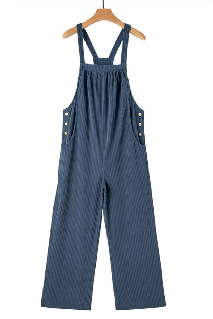 Gray Morn Plain Pocketed Loose Fit Corduroy Overalls