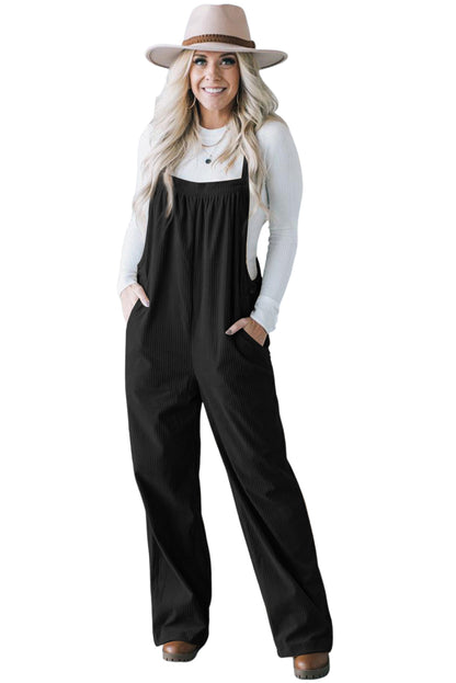 Gray Morn Plain Pocketed Loose Fit Corduroy Overalls