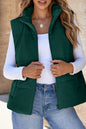 Jungle Green Solid Color Corduroy Puffer Vest Coat