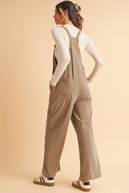 Gray Morn Plain Pocketed Loose Fit Corduroy Overalls