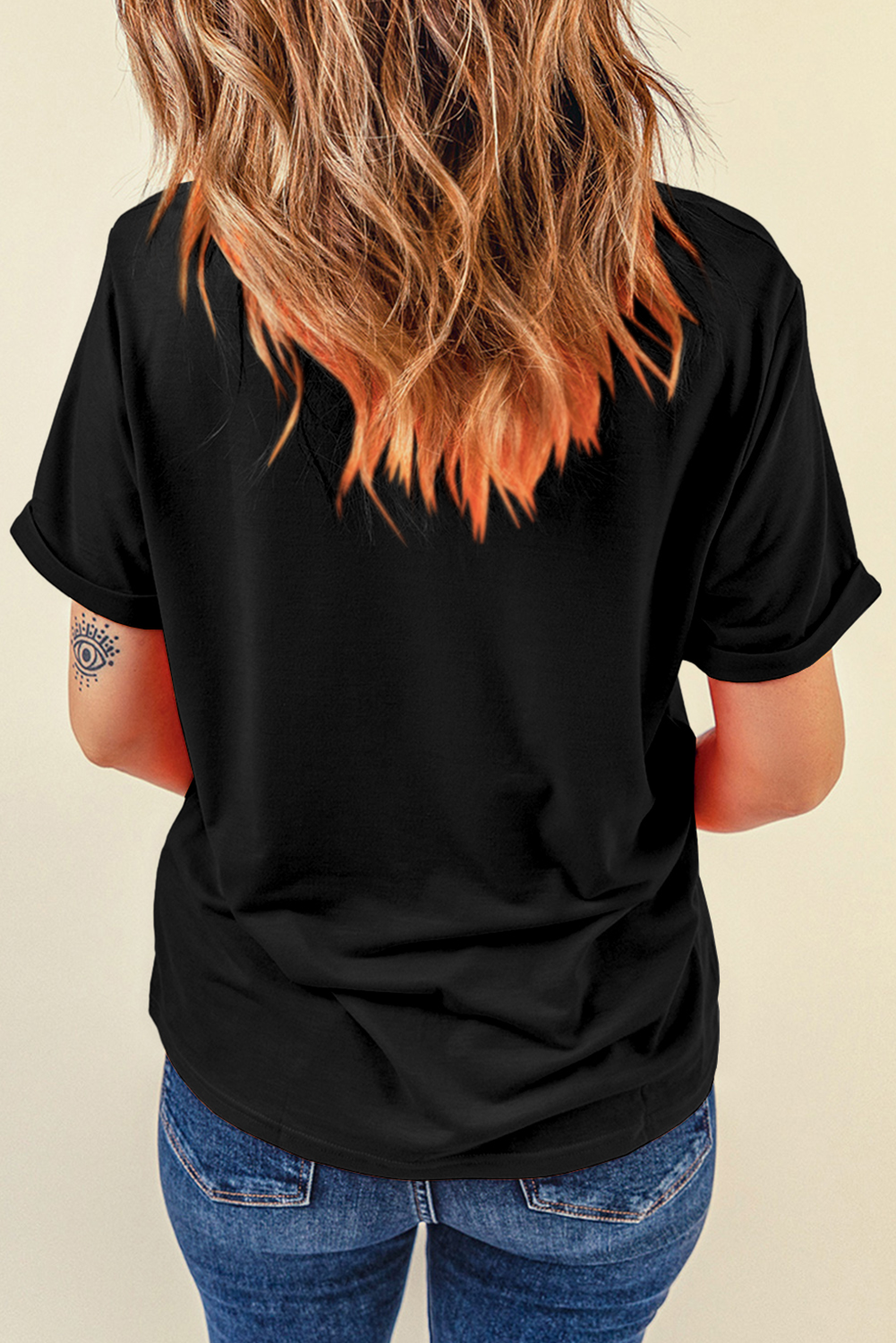 Black Rhinestone Christmas Tree Round Neck Graphic Tee