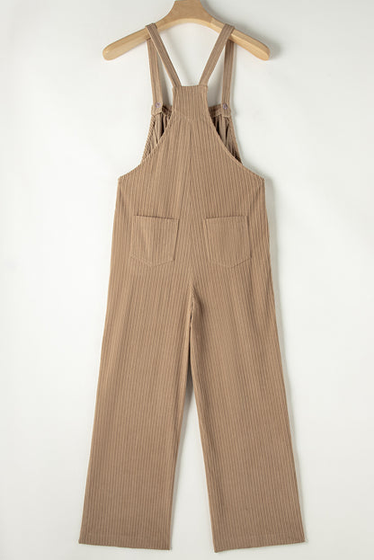 Gray Morn Plain Pocketed Loose Fit Corduroy Overalls