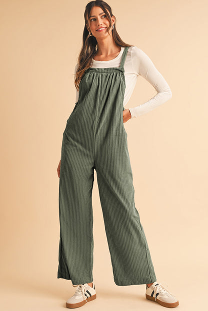 Gray Morn Plain Pocketed Loose Fit Corduroy Overalls