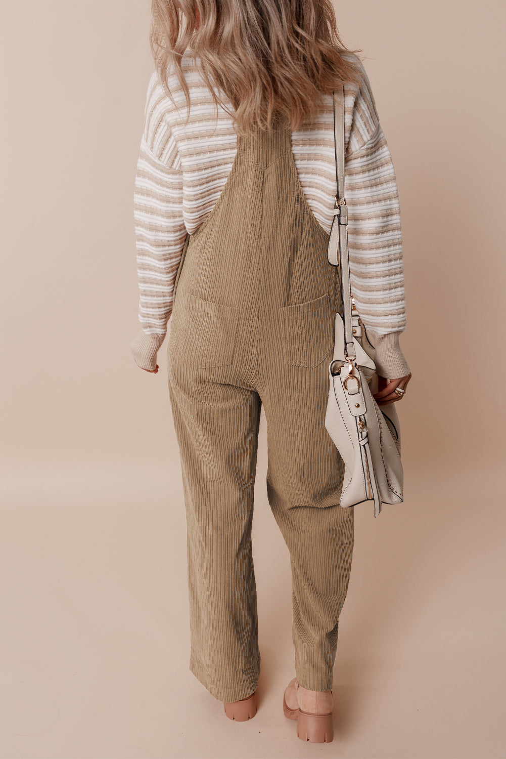 Gray Morn Plain Pocketed Loose Fit Corduroy Overalls