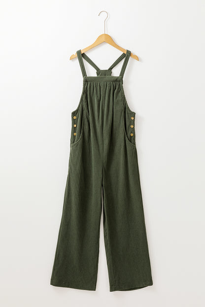 Gray Morn Plain Pocketed Loose Fit Corduroy Overalls