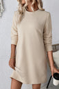 Black Solid Color Textured Long Sleeve Shift Dress