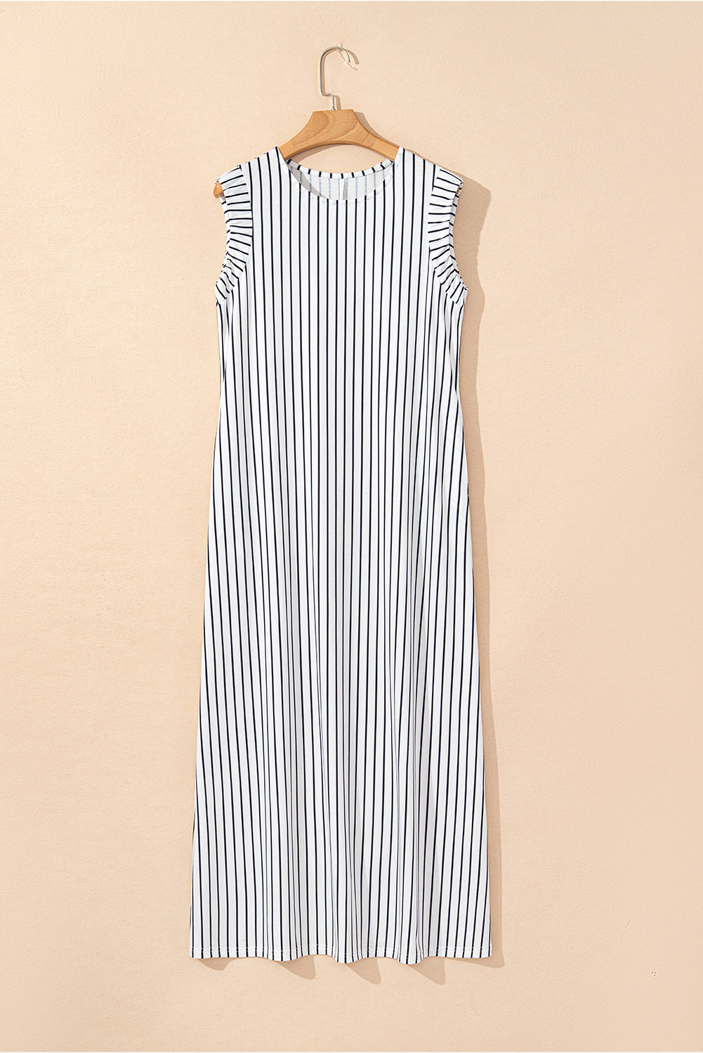 Black White Striped Round Neck Maxi Vest Dress