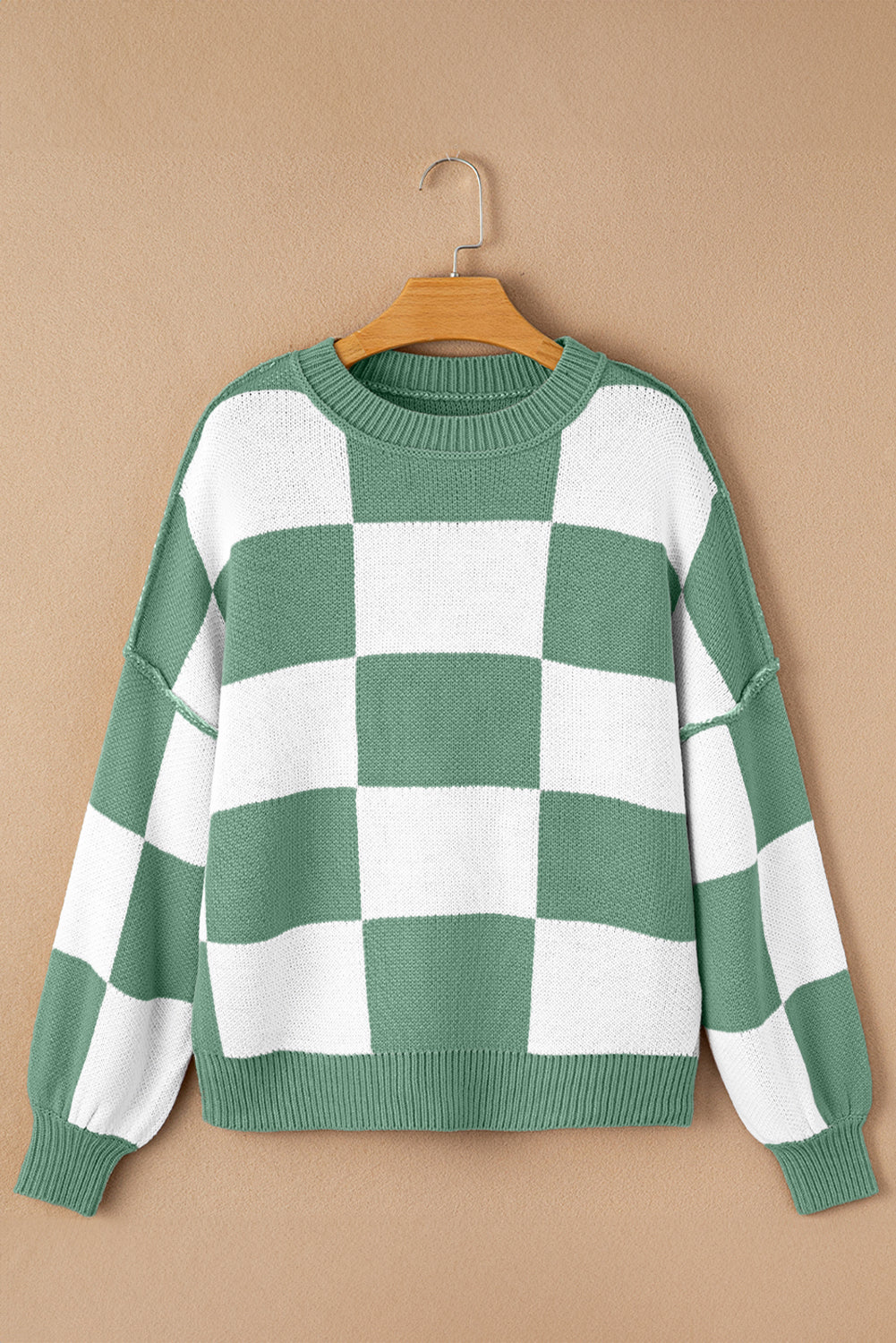 Pink Checkered Bishop Sleeve Sweater