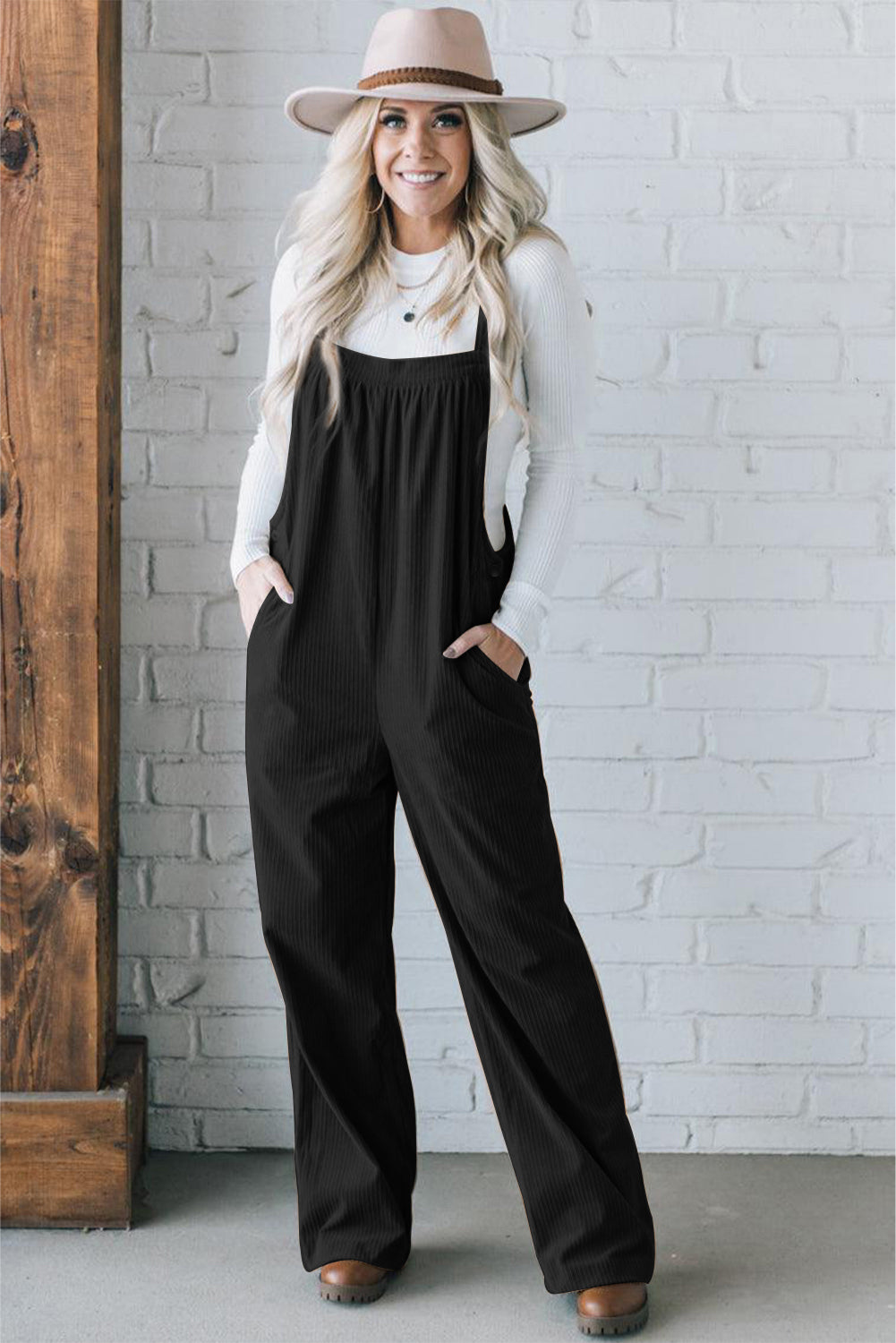 Gray Morn Plain Pocketed Loose Fit Corduroy Overalls