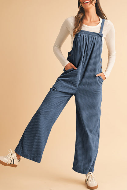 Gray Morn Plain Pocketed Loose Fit Corduroy Overalls