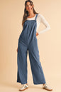 Gray Morn Plain Pocketed Loose Fit Corduroy Overalls