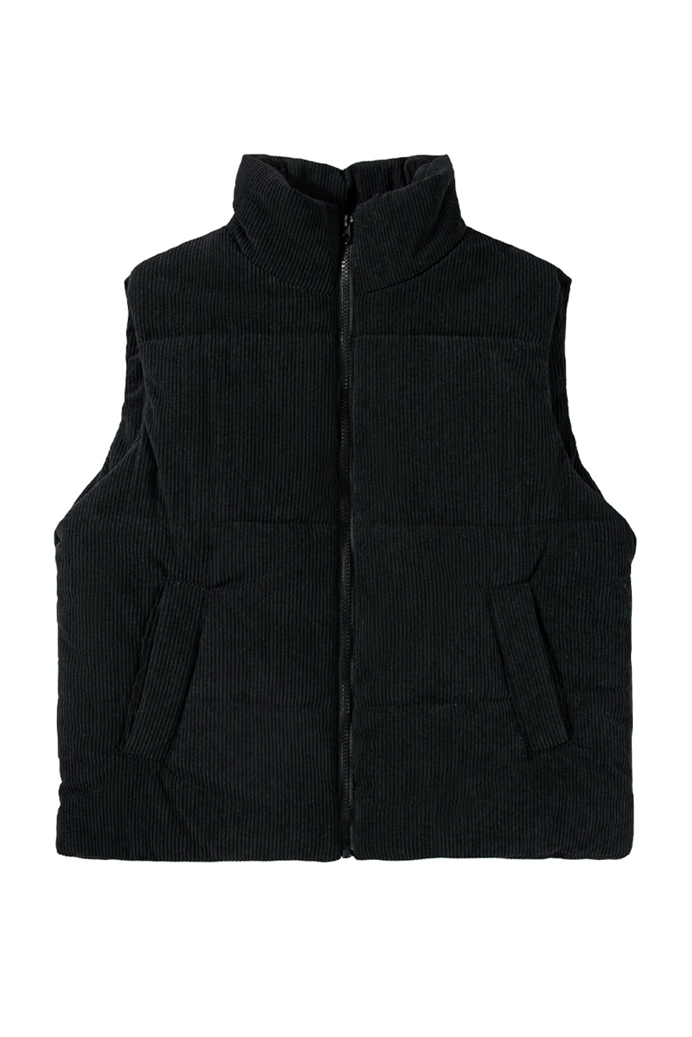 Jungle Green Solid Color Corduroy Puffer Vest Coat