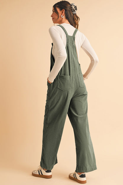 Gray Morn Plain Pocketed Loose Fit Corduroy Overalls