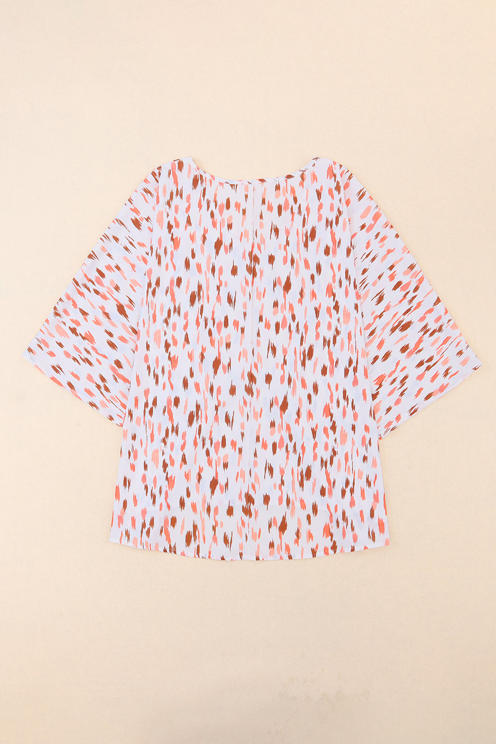 Pink Elegant Polka Dots 3/4 Dolman Sleeve Plus Size Blouse