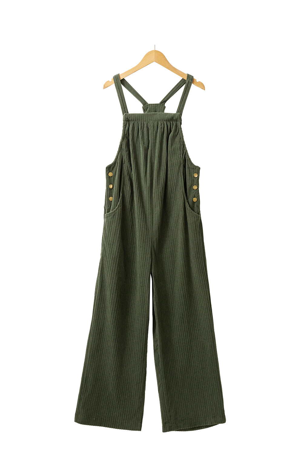 Gray Morn Plain Pocketed Loose Fit Corduroy Overalls