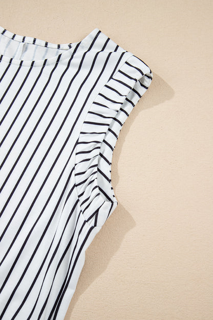 Black White Striped Round Neck Maxi Vest Dress