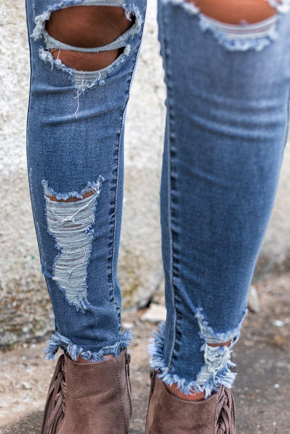 Sky Blue High Waist Distressed Skinny Jeans